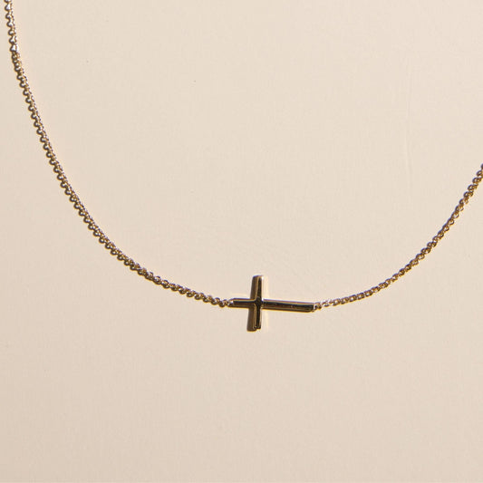 Gold Sideways Cross Necklace: Gold