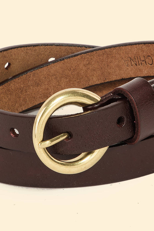 Faux Leather Thin Circle Buckle Belt