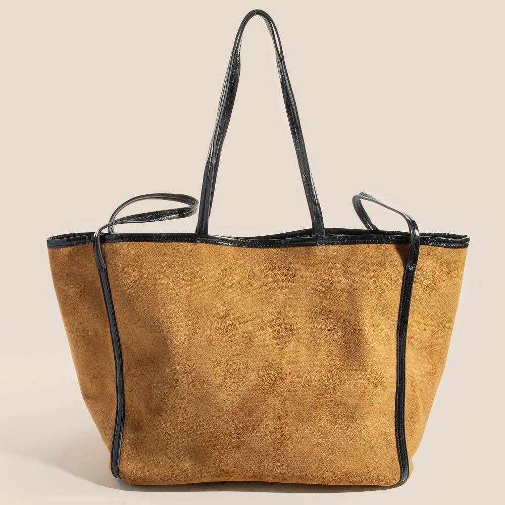 Suede Tote Leather Trim