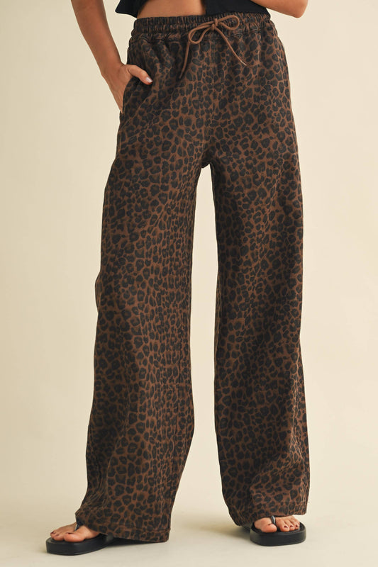 leopard denim track pants