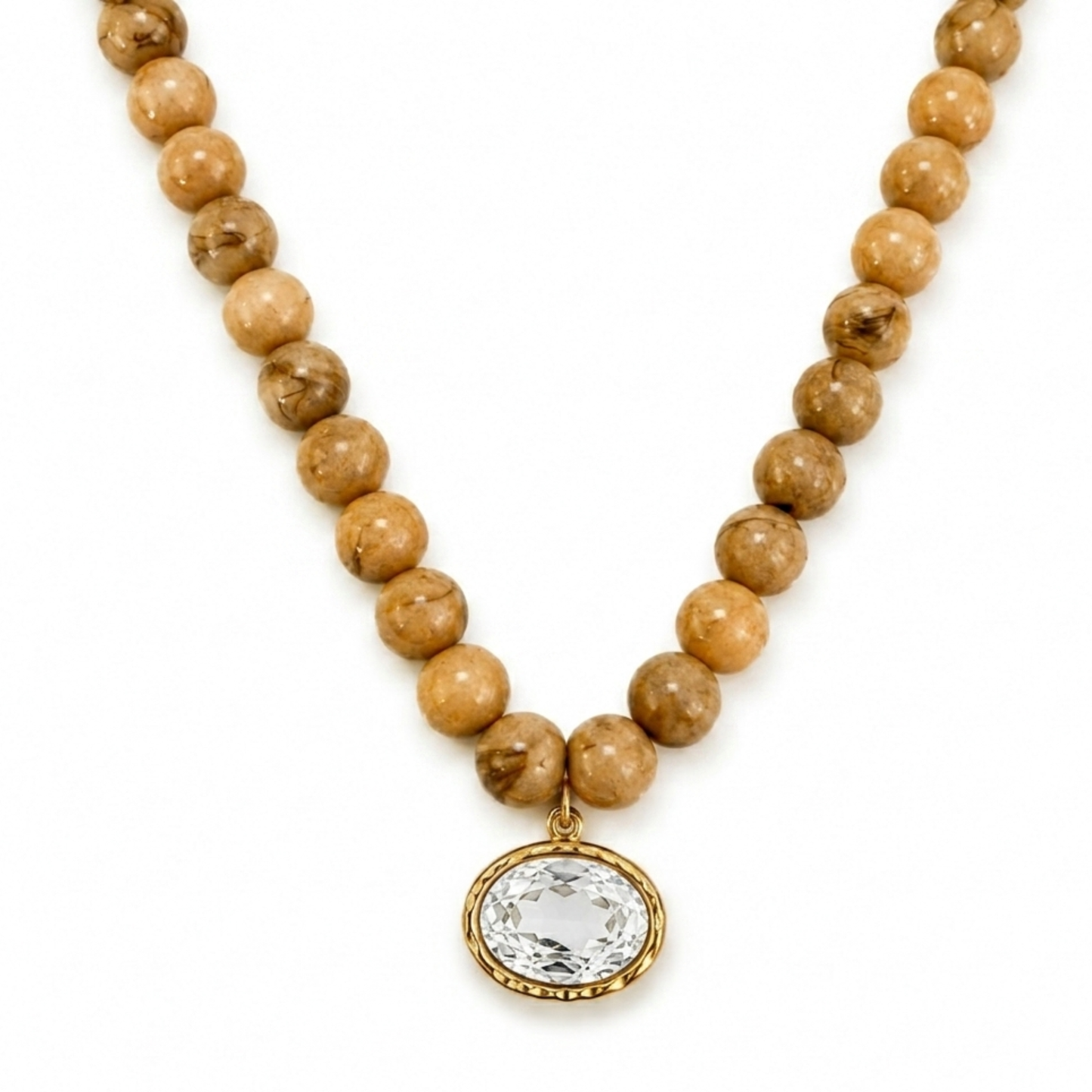 Marbled Bead Glass Crystal Pendant Necklace