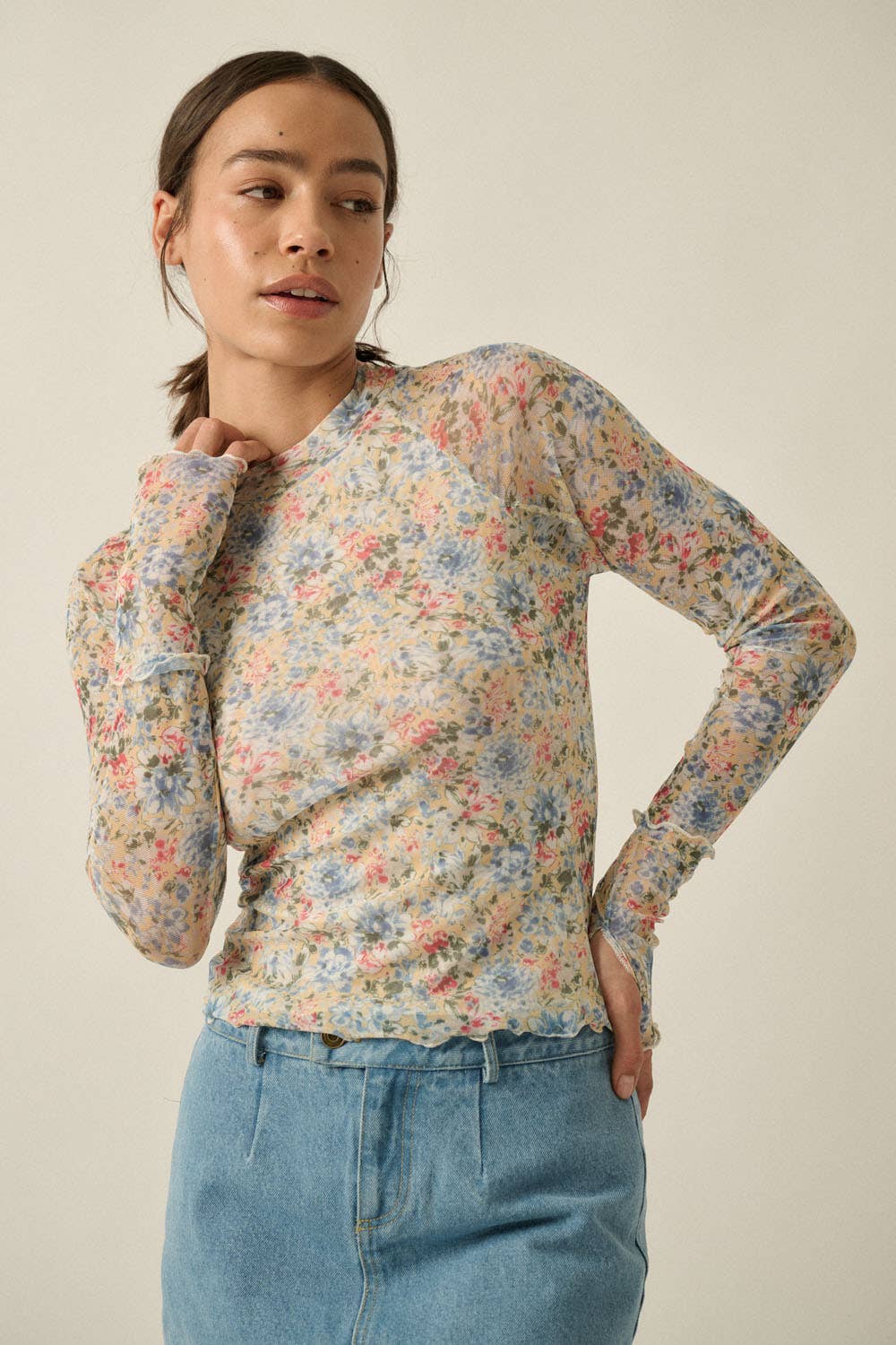 floral mesh long sleeve