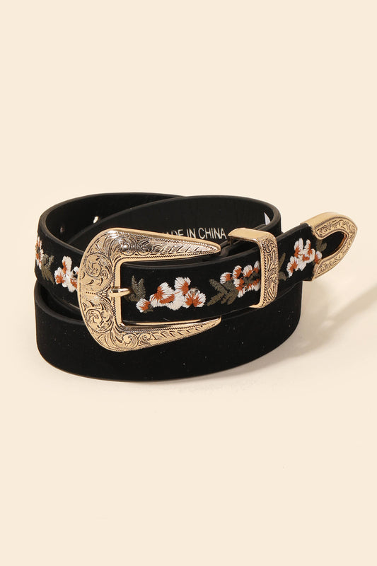 flower embroidered buckle belt