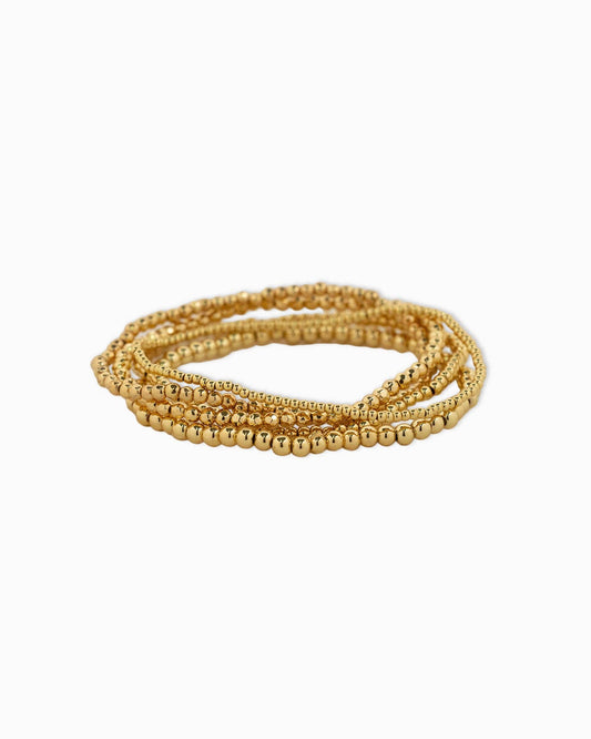 Gold Ball Beaded Stretch Bracelets, Set of 5