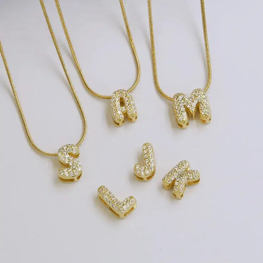 Mini Rhinestone Gold Initial Letter Necklace