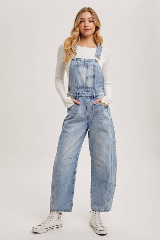 denim barrel overalls