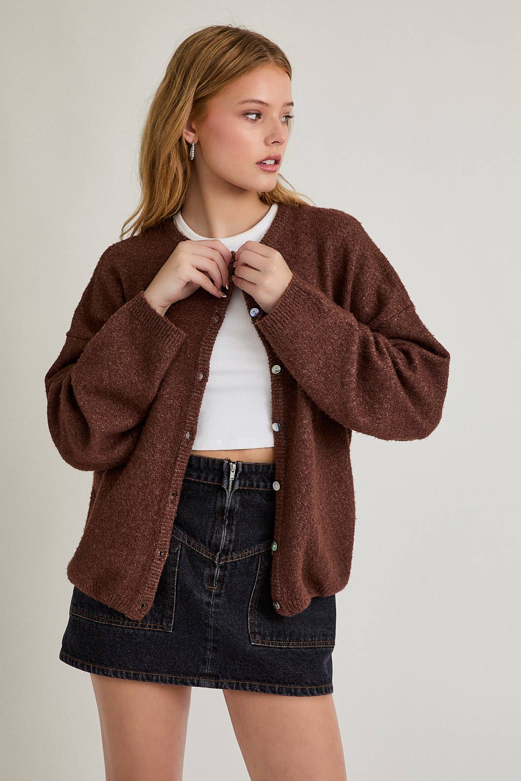 chocolate button up cardigan