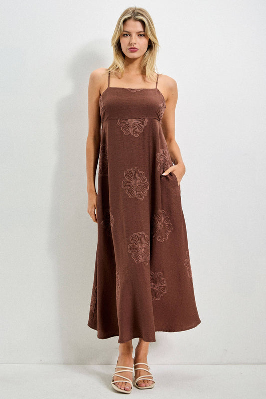 mocha embroidered maxi dress