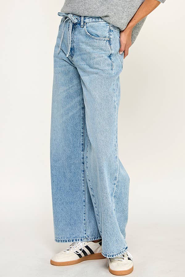 wide leg tie jeans