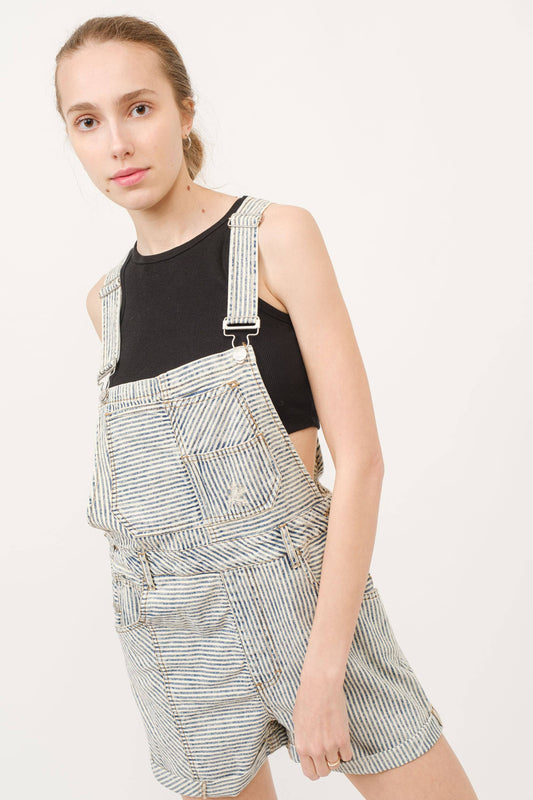 striped denim overalls