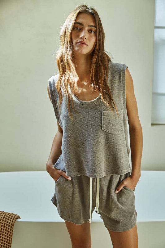 waffle scoop neck tank