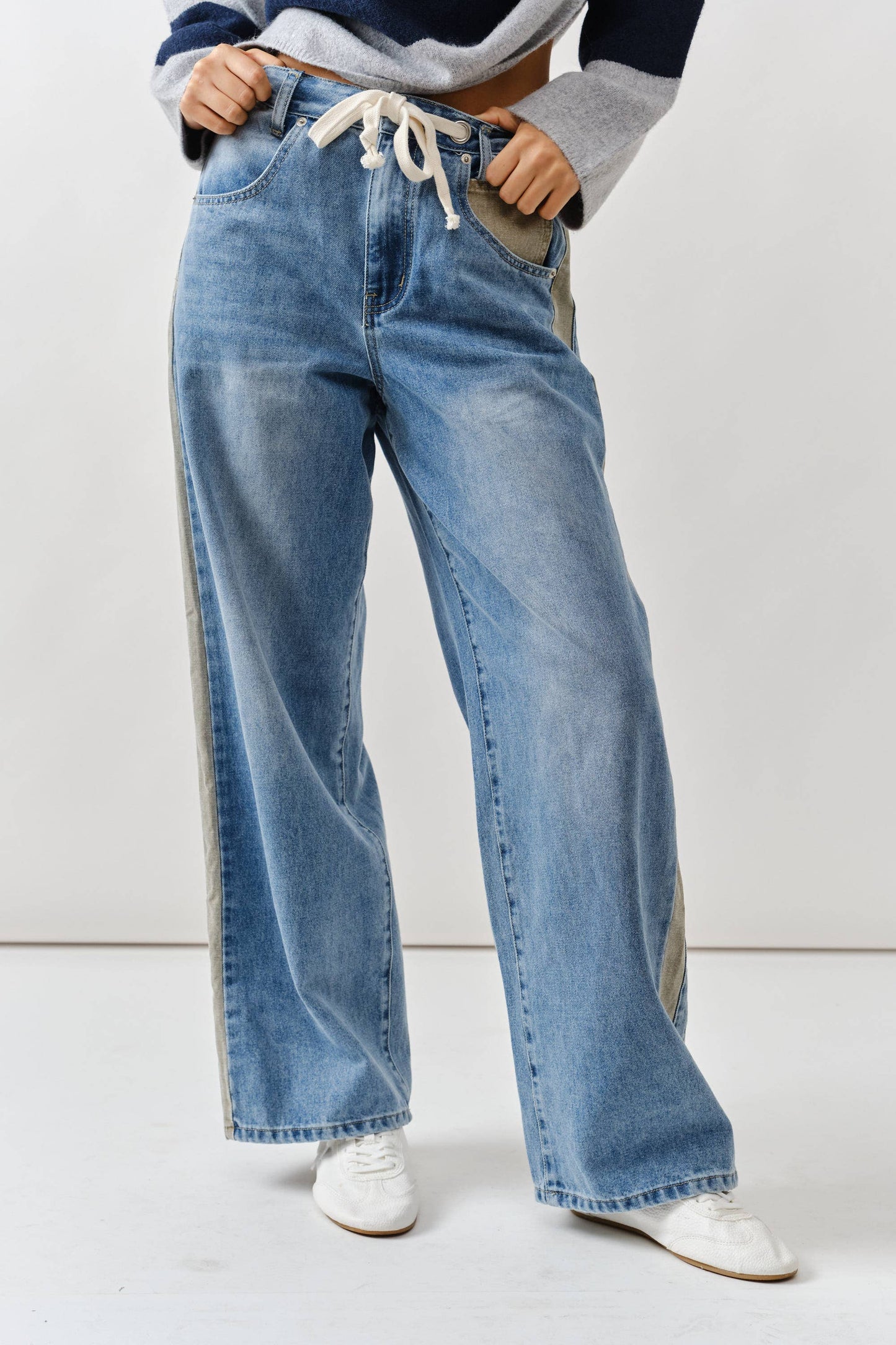 mid-rise olive striped jeans