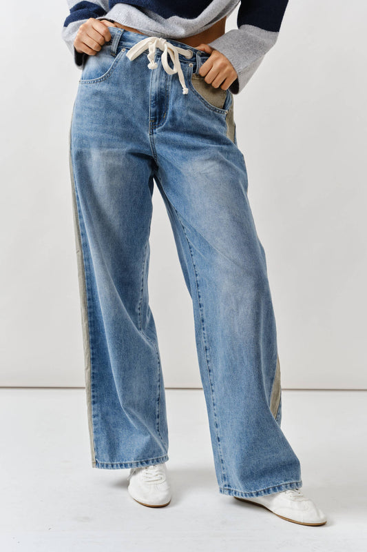 mid-rise olive striped jeans