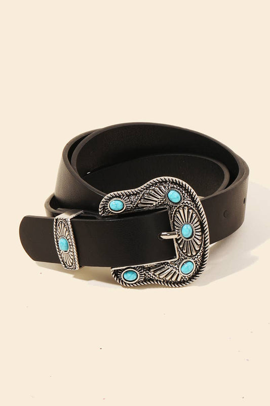 Turquoise Stud Buckle Faux Leather Belt