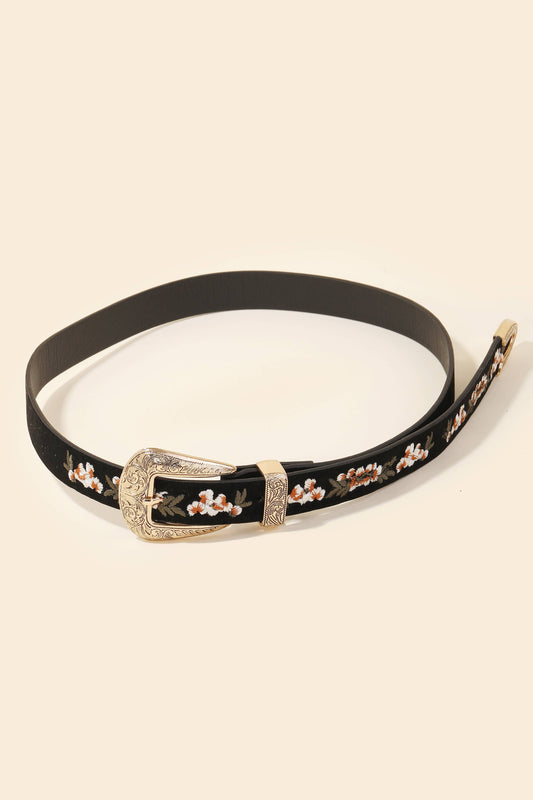 flower embroidered buckle belt