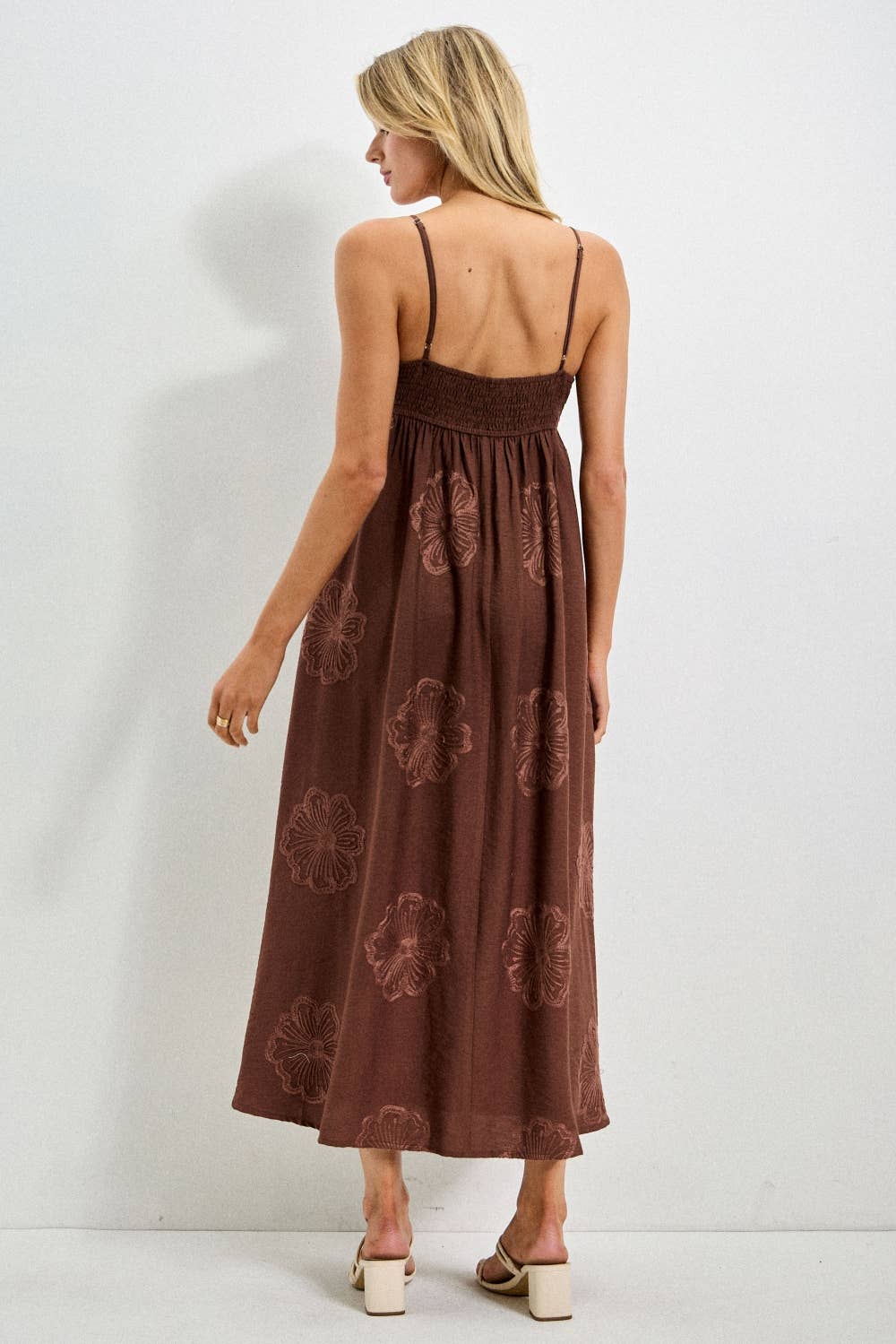 mocha embroidered maxi dress